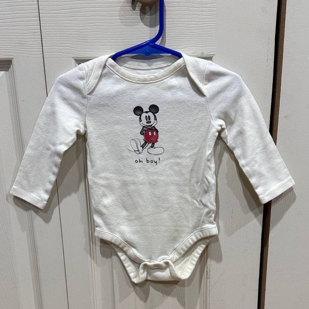 baby Gap Disney Mickey Mouse Cream Long Sleeve Bodysuit